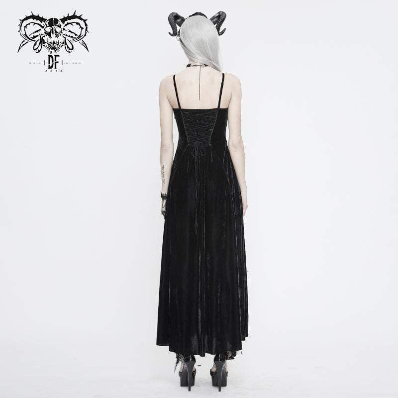 Women's Vintage Gothic Wedding Dresses Black and Red Velvet and Lace Ankle Length Dresses