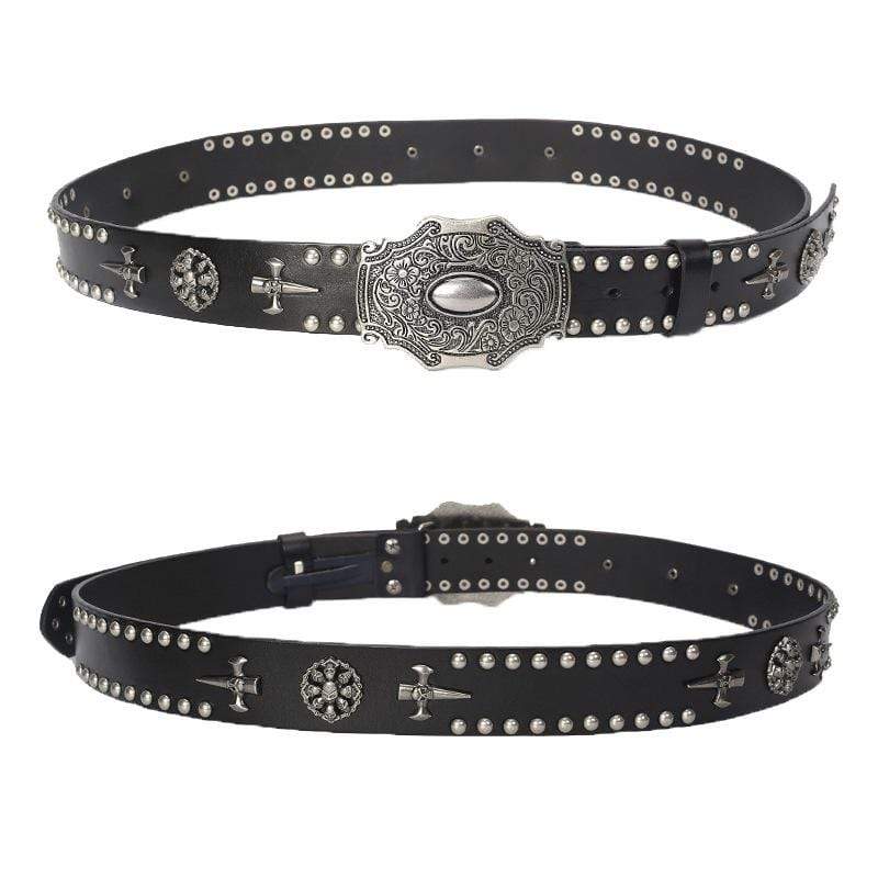 Men's Gothic Belts With Rivets Of Multi-skulls And Crosses