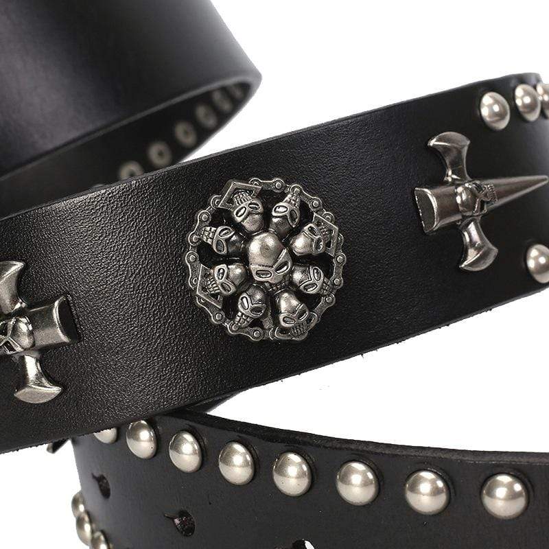 Men's Gothic Belts With Rivets Of Multi-skulls And Crosses