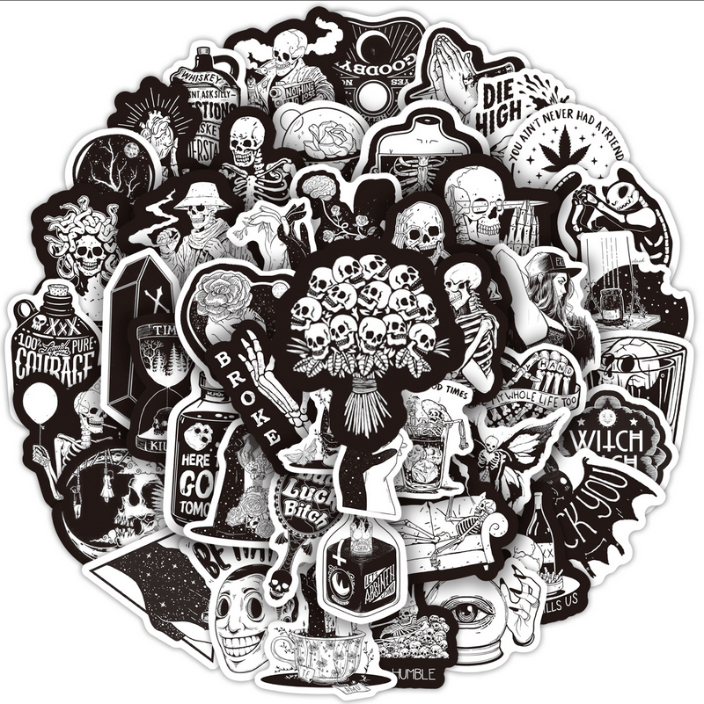 Kobine Gothic Monochrome Skull Stickers