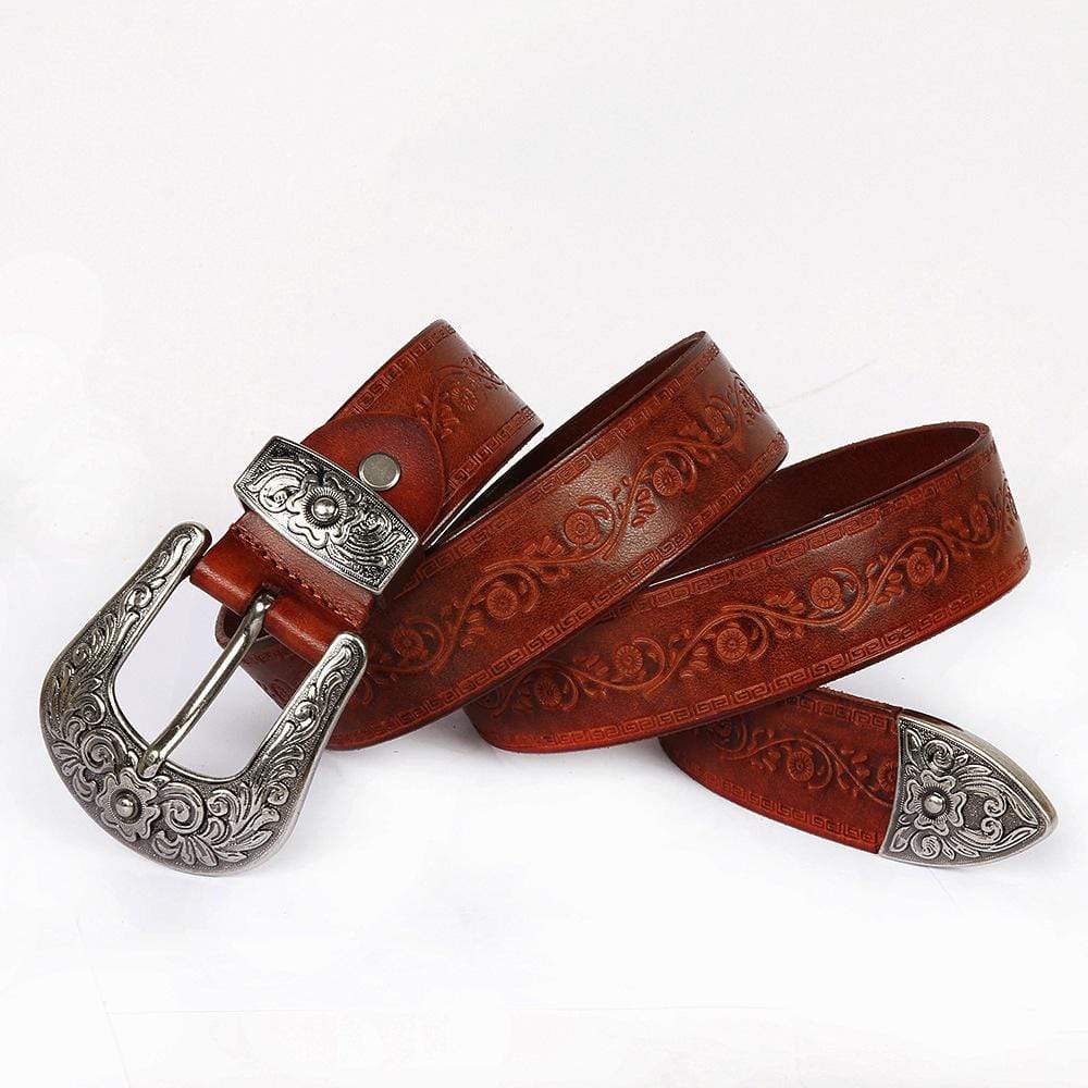 Men's Gothic Floral Carving Cowhide Long Belts