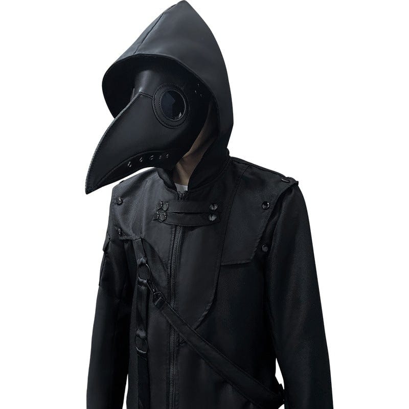 Kobine Men's Gothic Irregular Buckles Long Coat with Hood