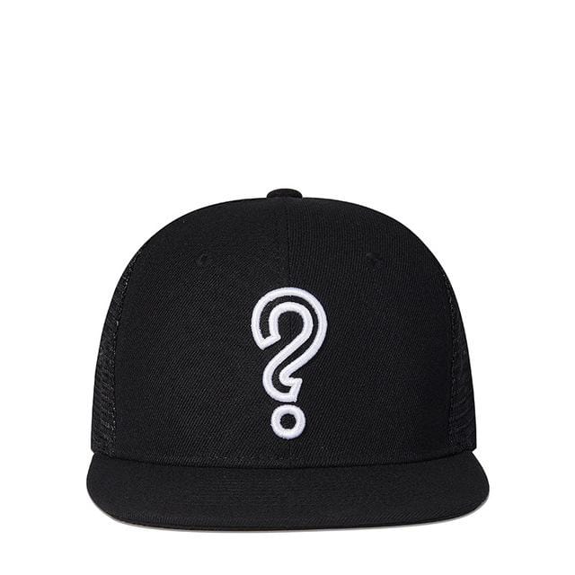 Men's Hip Hop Guestion Mark Embroidered Mesh Black Cap