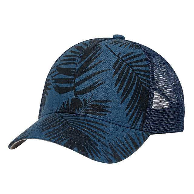 Men's Hip Hop Leaf Printed Mesh Blue Cap
