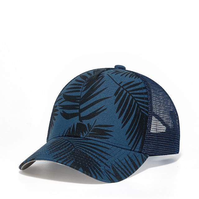 Men's Hip Hop Leaf Printed Mesh Blue Cap