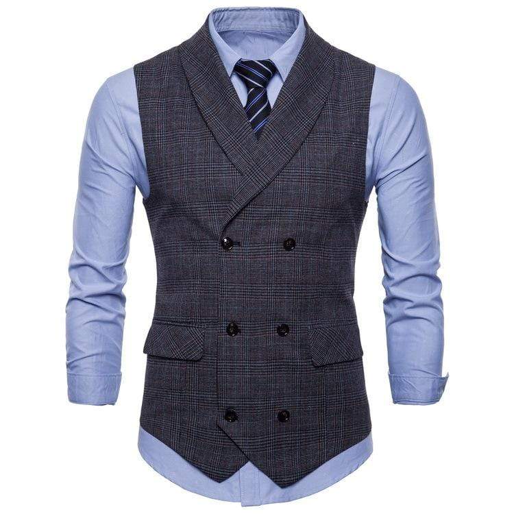 Men's Plaid Business Suit Vest Twill Dress Waistcoat for Wedding Party