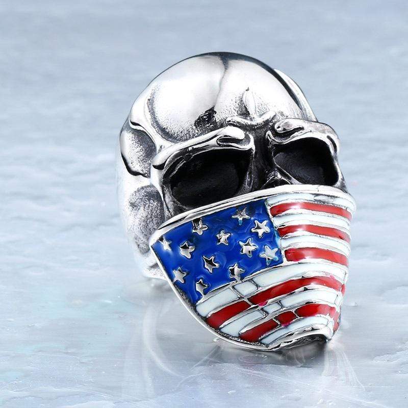 Men's Punk American Flag Skull Rings