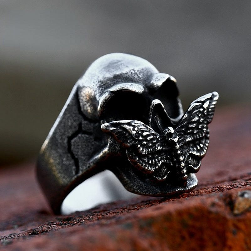 Kobine Men's Punk Butterfly Skull Ring