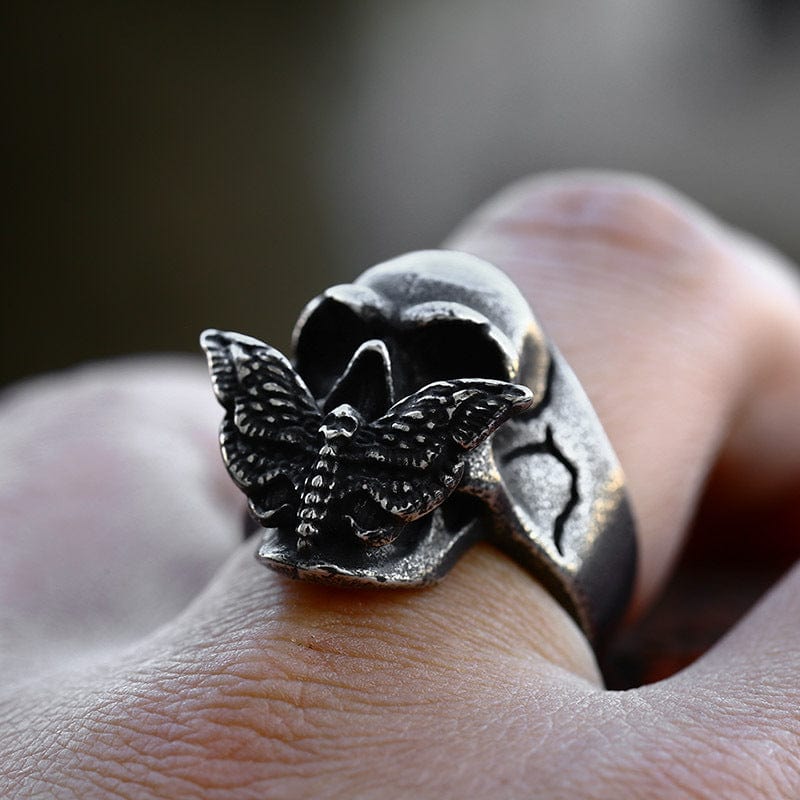 Kobine Men's Punk Butterfly Skull Ring