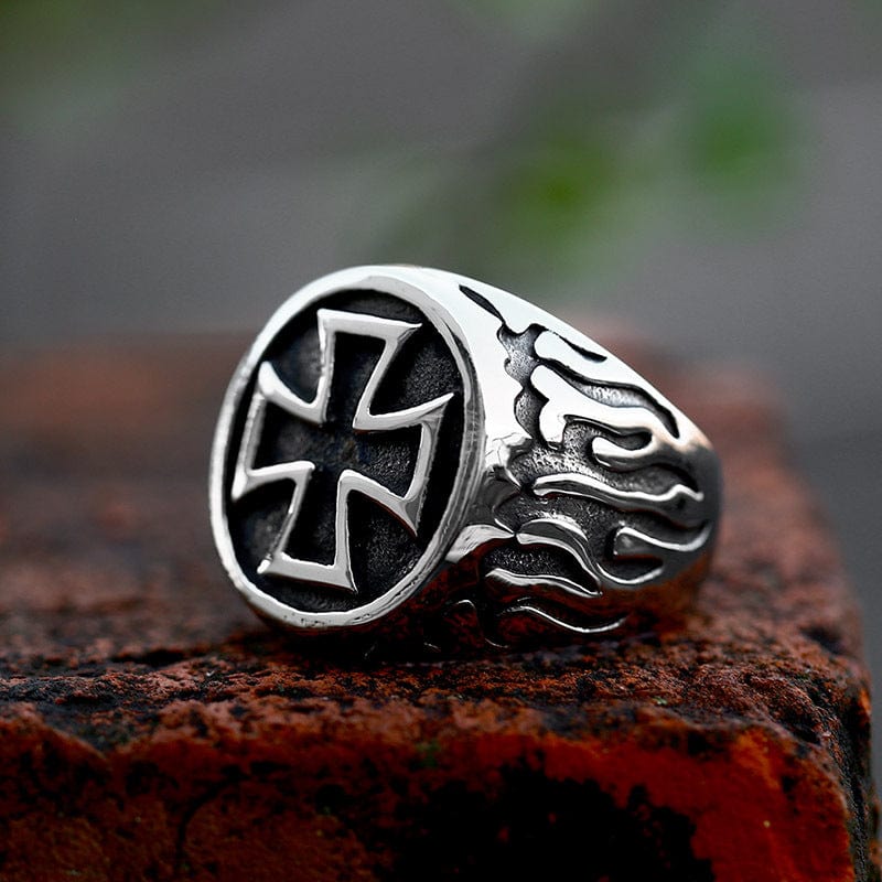 Kobine Men's Punk Cross Flame Ring