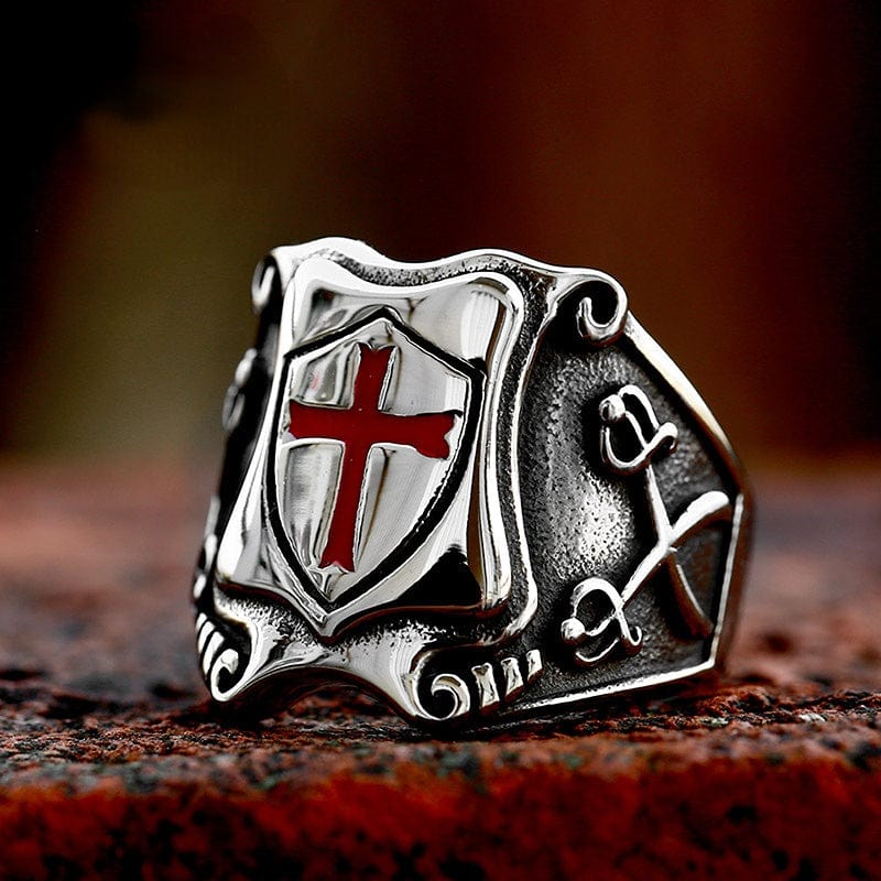 Kobine Men's Punk Cross Shield Ring