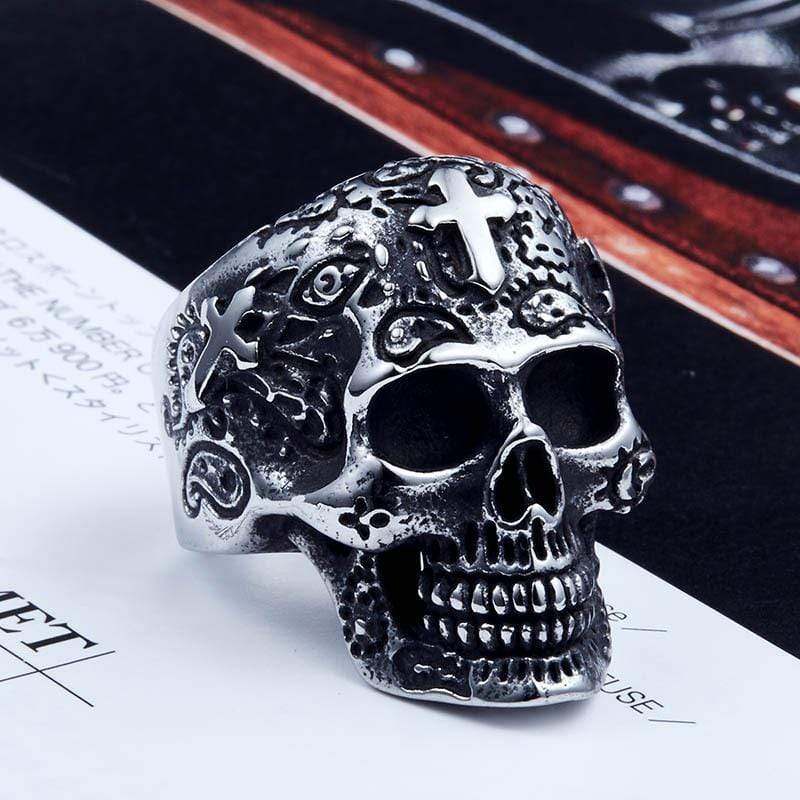 Anillos de calavera Punk Cross para hombre
