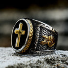 Kobine Men's Punk Double Color Cross Ring