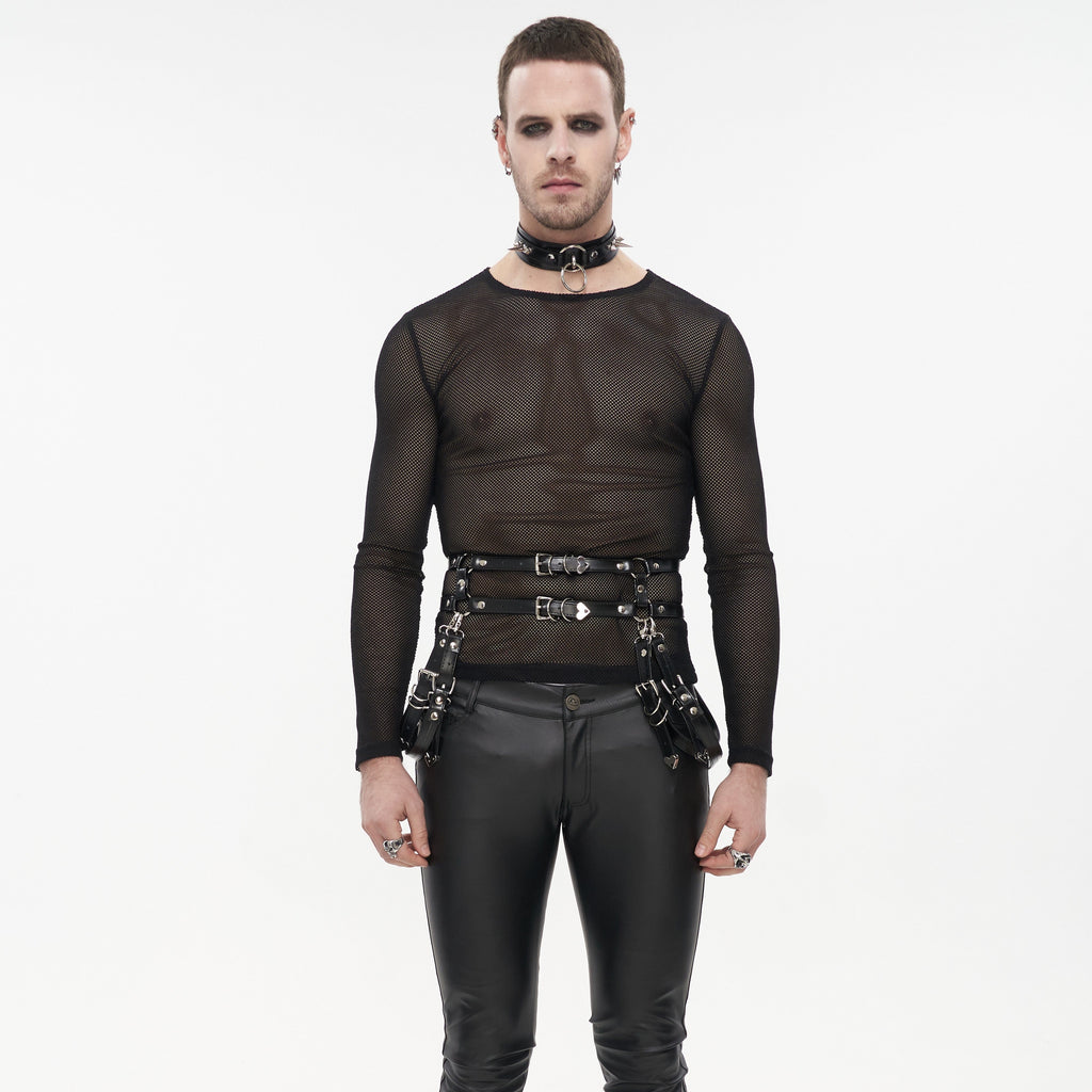 Kobine Men's Punk Double Strap Faux Leather Belt Clubwear Costume