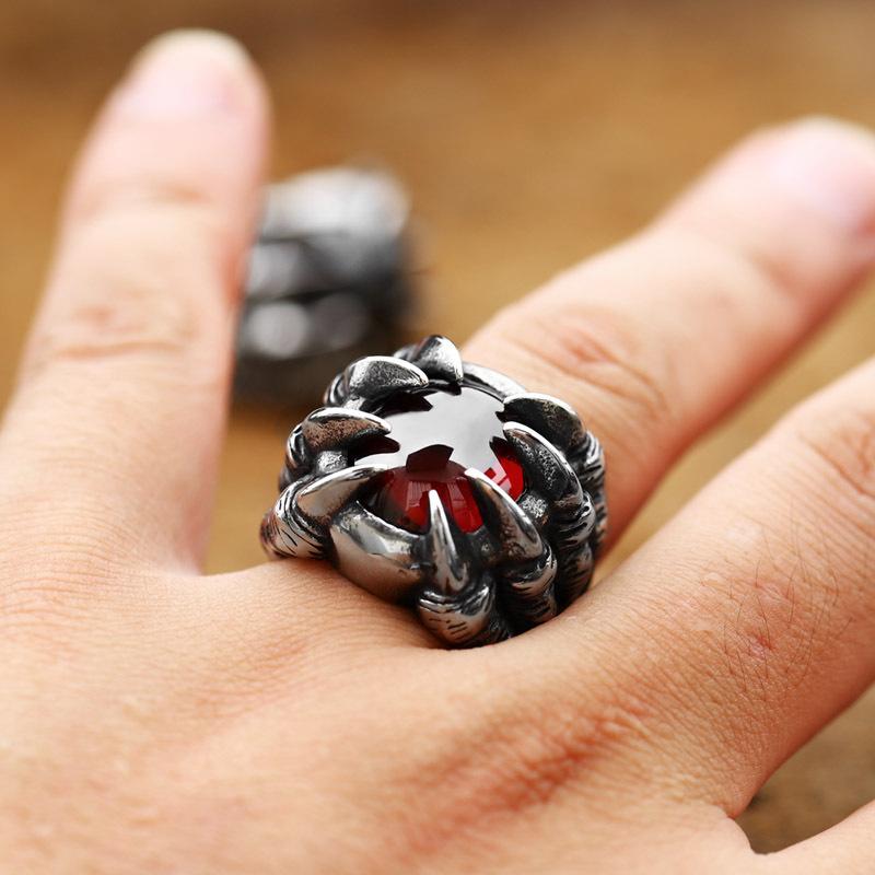 Kobine Men's Punk Dragon Claw Ruby Ring