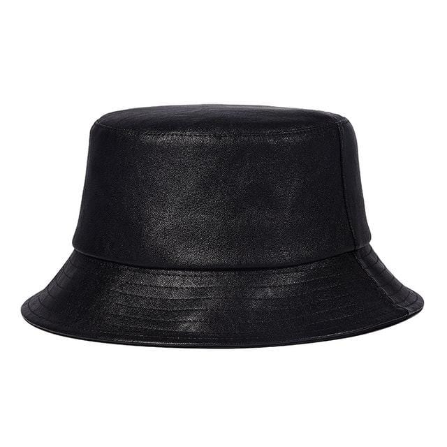 Men's Punk Faux Leather Black Floppy Visor Bucket Hat