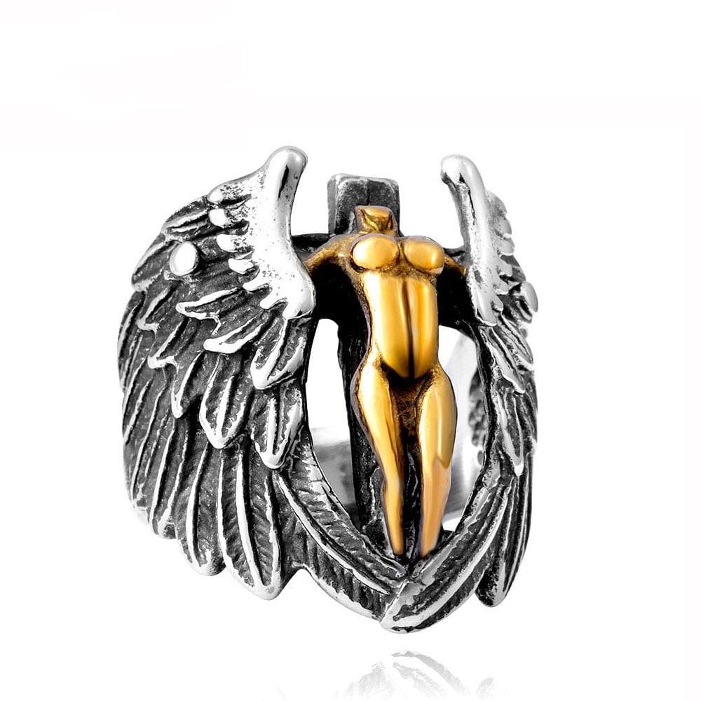 Anillos de cruz de plumas punk para hombre