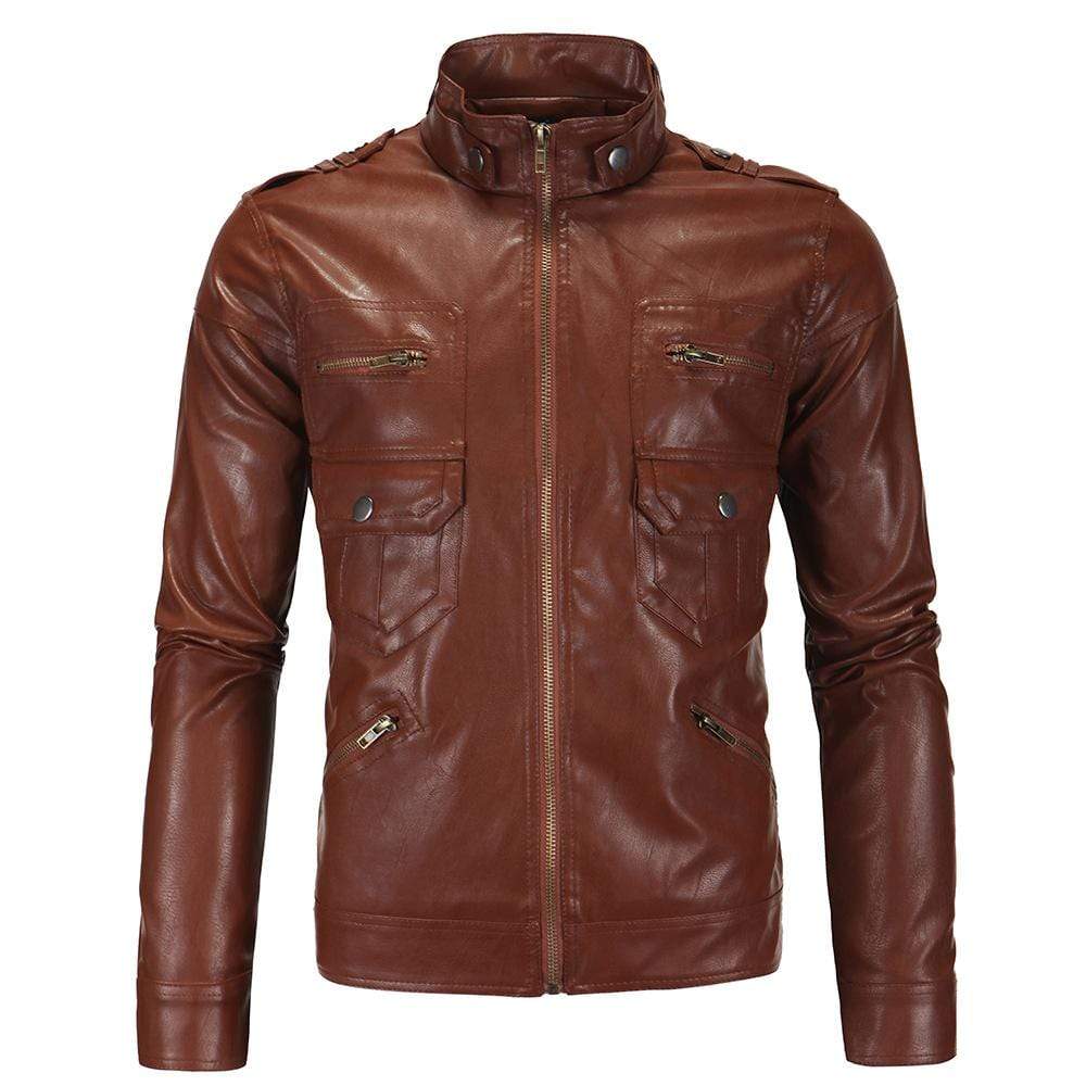 Men's Punk Front Zip Faux Leather Jackets With Pockets