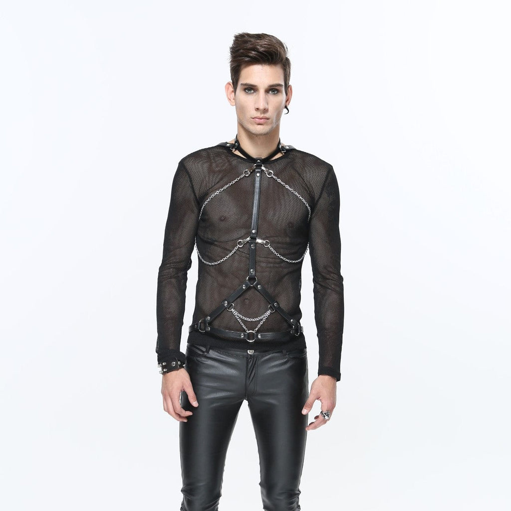 Kobine Men's Punk Halterneck Chained Faux Leather Body Chest Harness