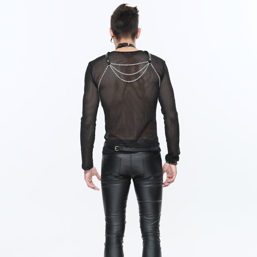 Kobine Men's Punk Halterneck Chained Faux Leather Body Chest Harness