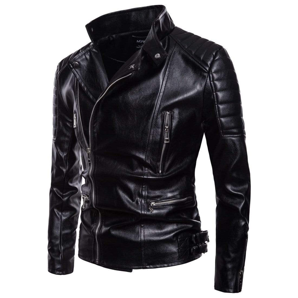 Men's Punk Large Lapel Front Zips Faux Leather Jackets