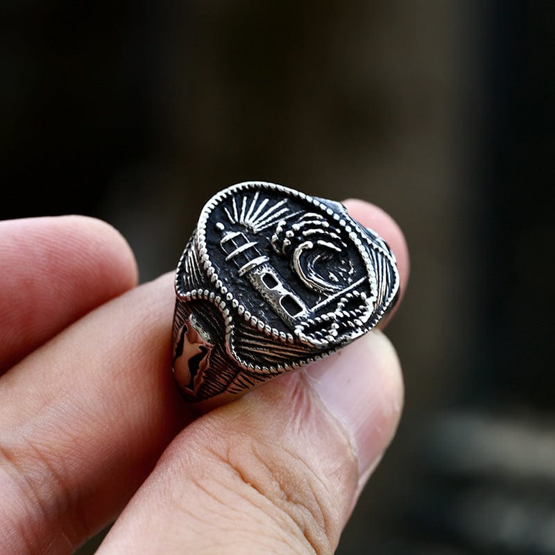 Kobine Men's Punk Lighthouse Engraved Ring