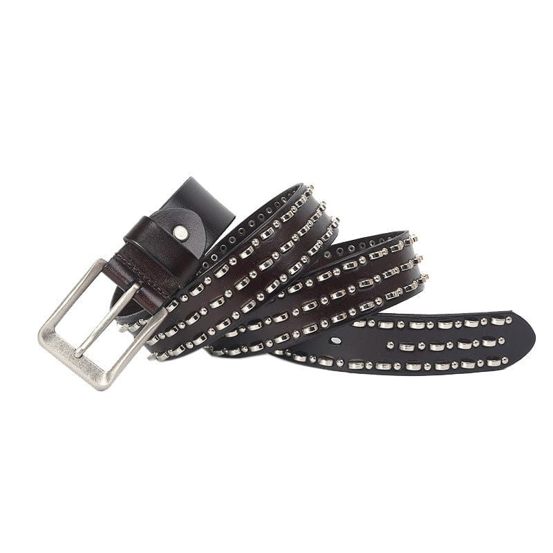 Kobine Men's Punk Metal Ring Leather Belt