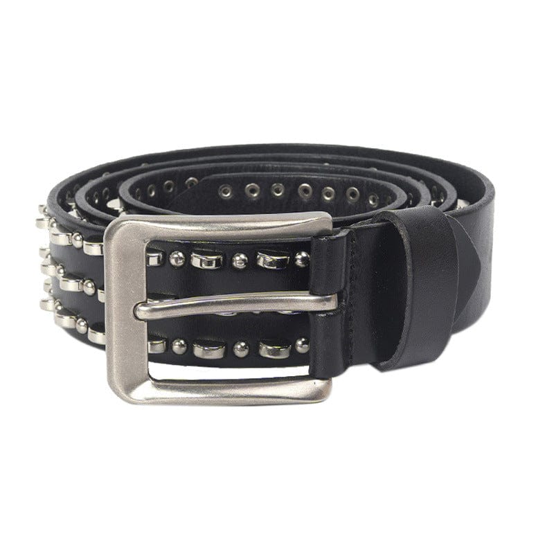 Kobine Men's Punk Metal Ring Leather Belt