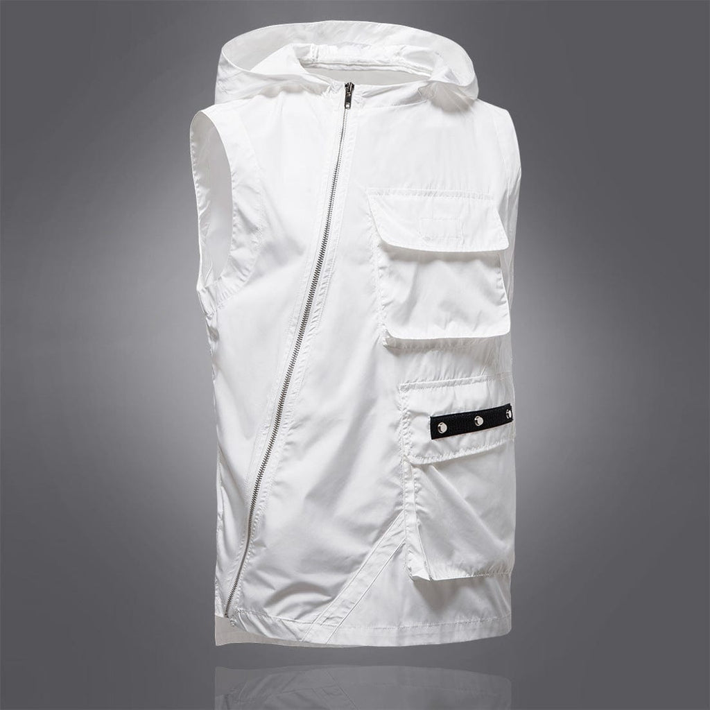 Kobine Men's Punk Military Style Slant Zip Vest