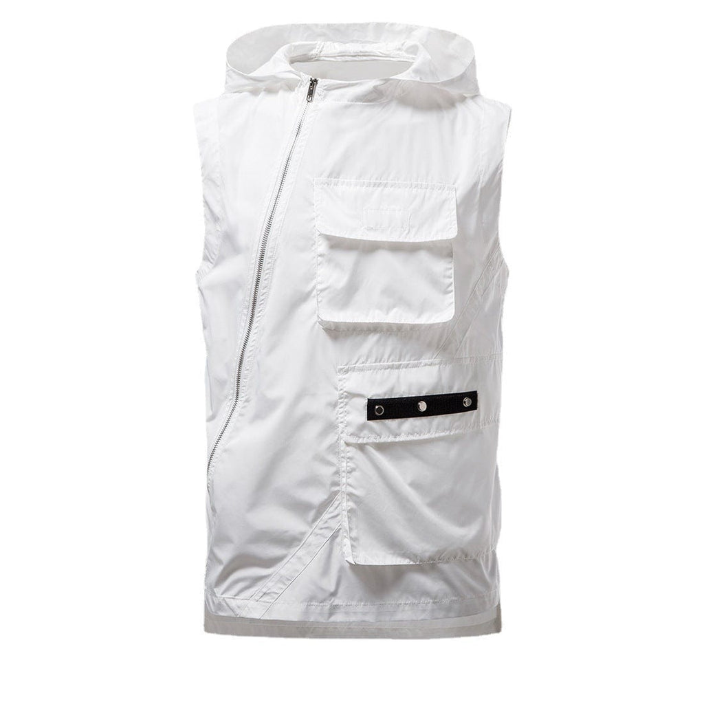 Kobine Men's Punk Military Style Slant Zip Vest
