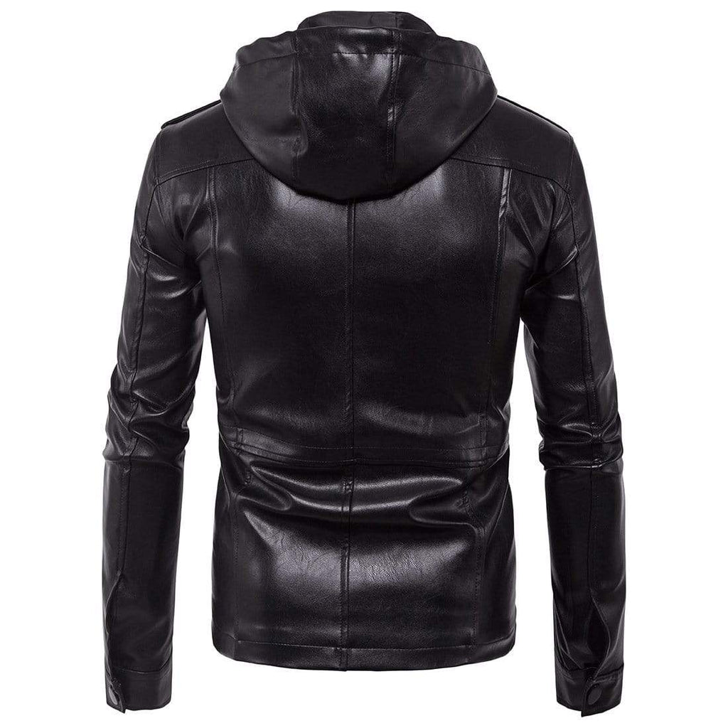 Men's Punk Multi-pockets Faux Leather Jackets With Hood