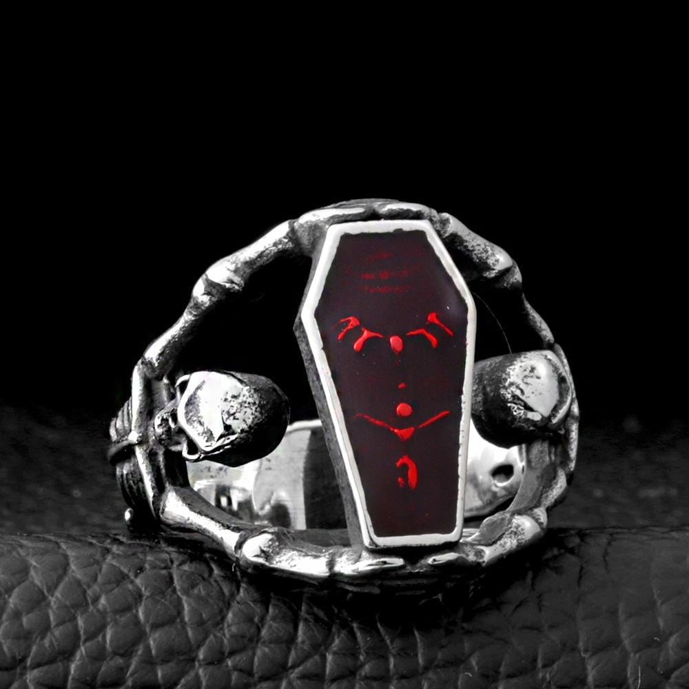 Men's Punk Red Coffin Rings