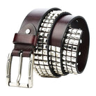 Kobine Men's Punk Silver Full Rivets Leather Belt