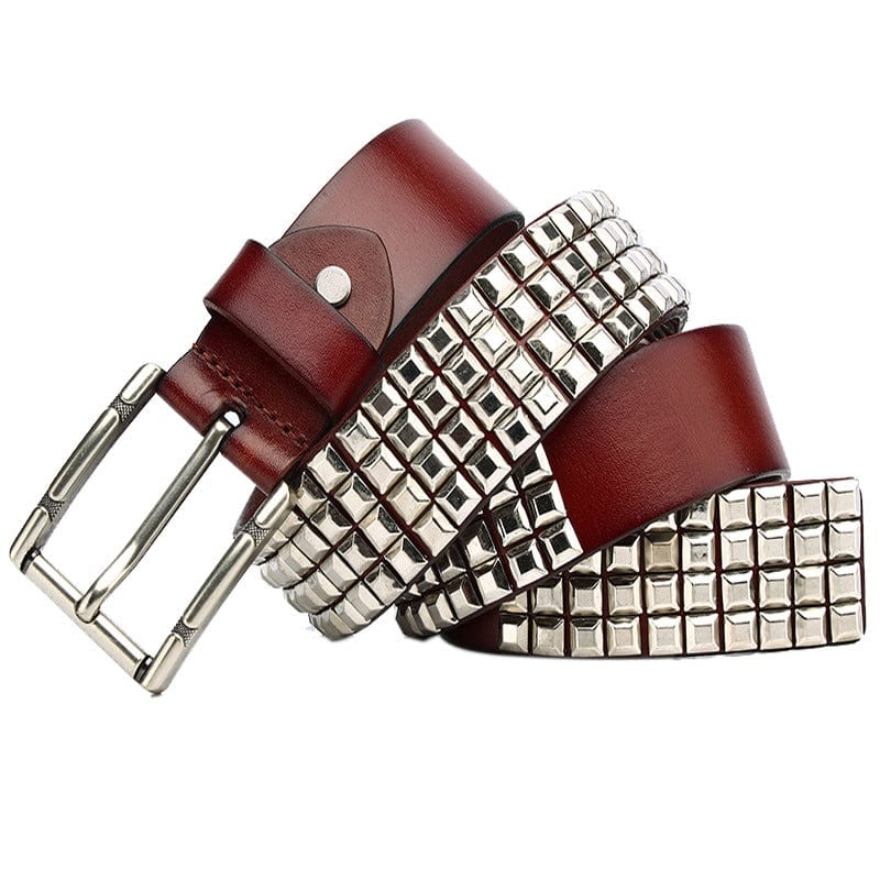 Kobine Men's Punk Silver Full Rivets Leather Belt