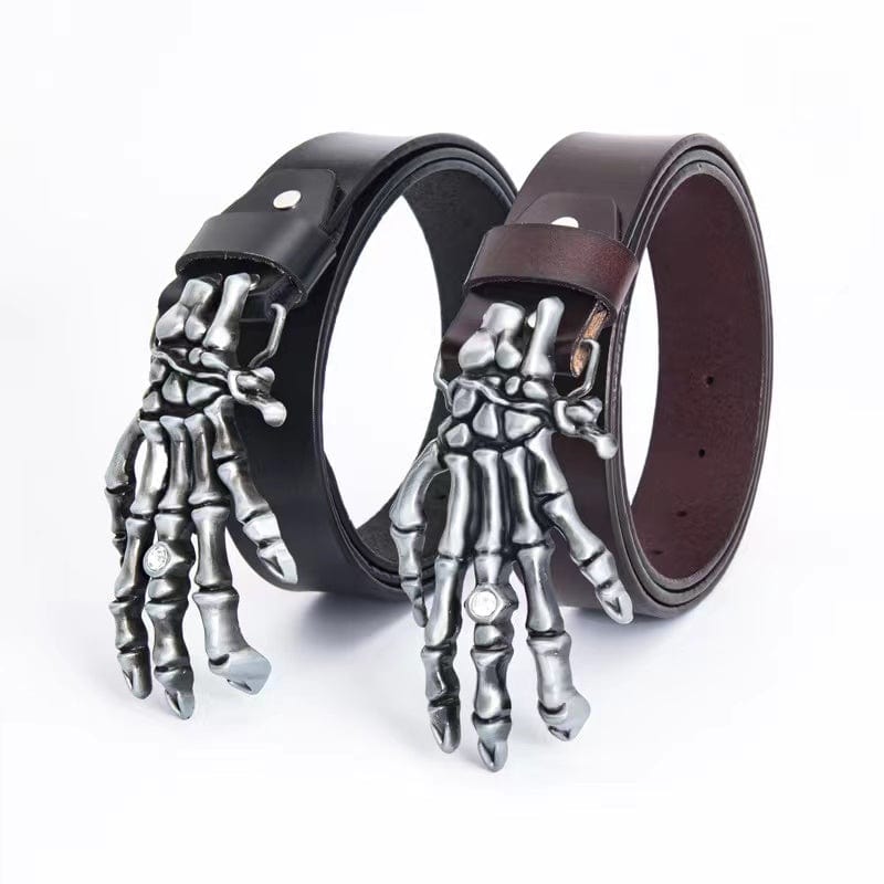 Kobine Men's Punk Skeleton Hand Faux Leather Belt