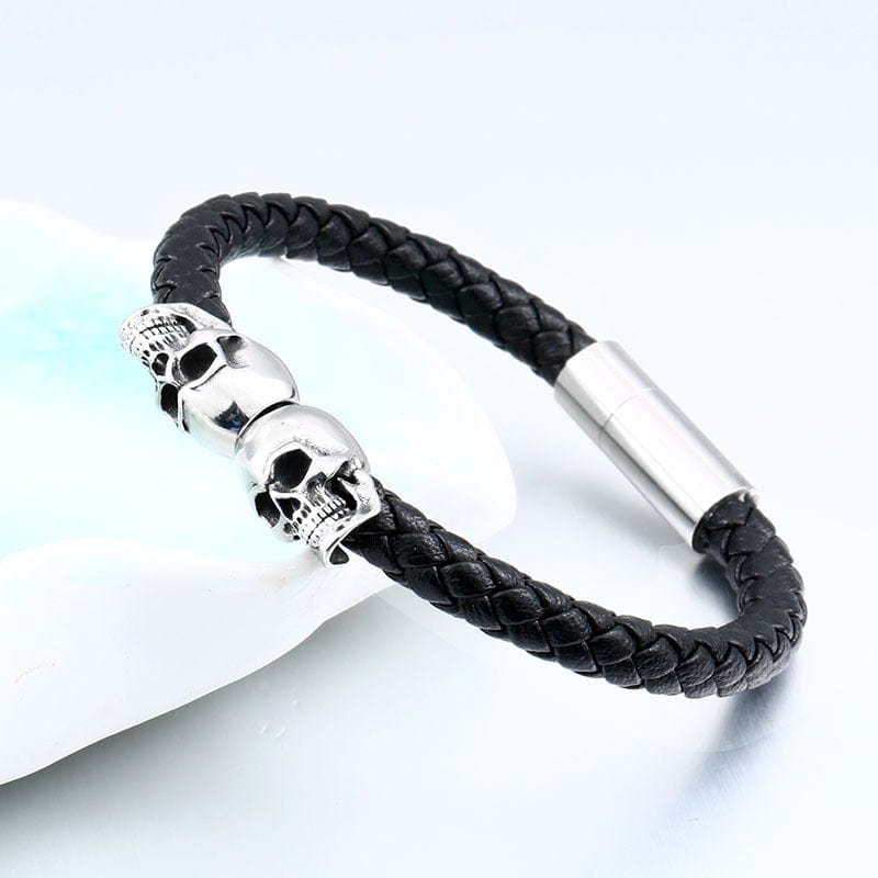 Kobine Men's Punk Skull Faux Leather Bracelet