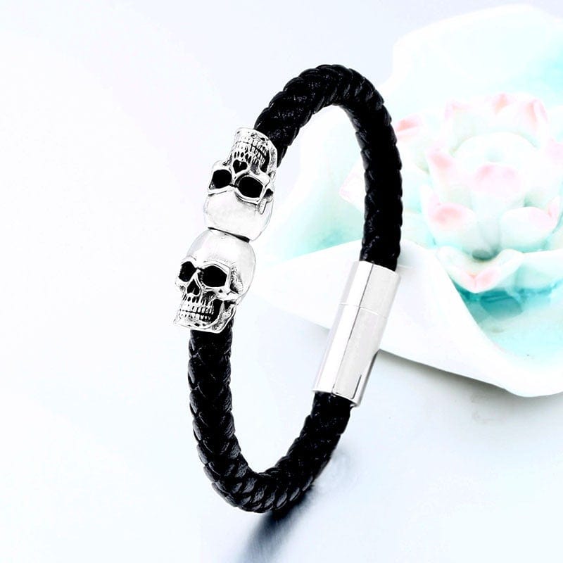 Kobine Men's Punk Skull Faux Leather Bracelet