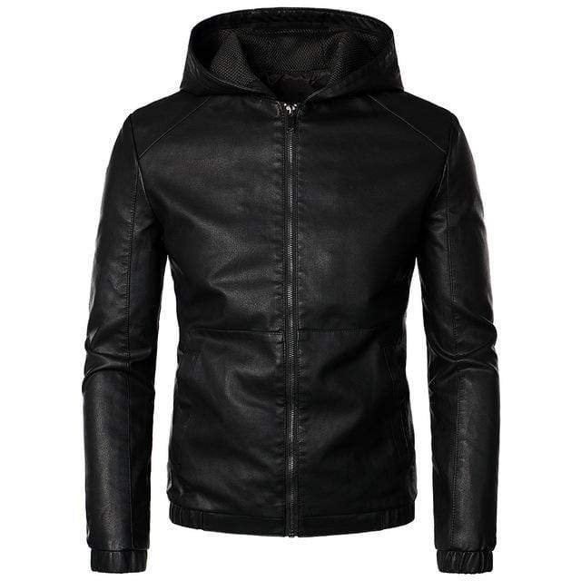 Men's Punk Slim Fitted Faux Leather Jacket with Hood