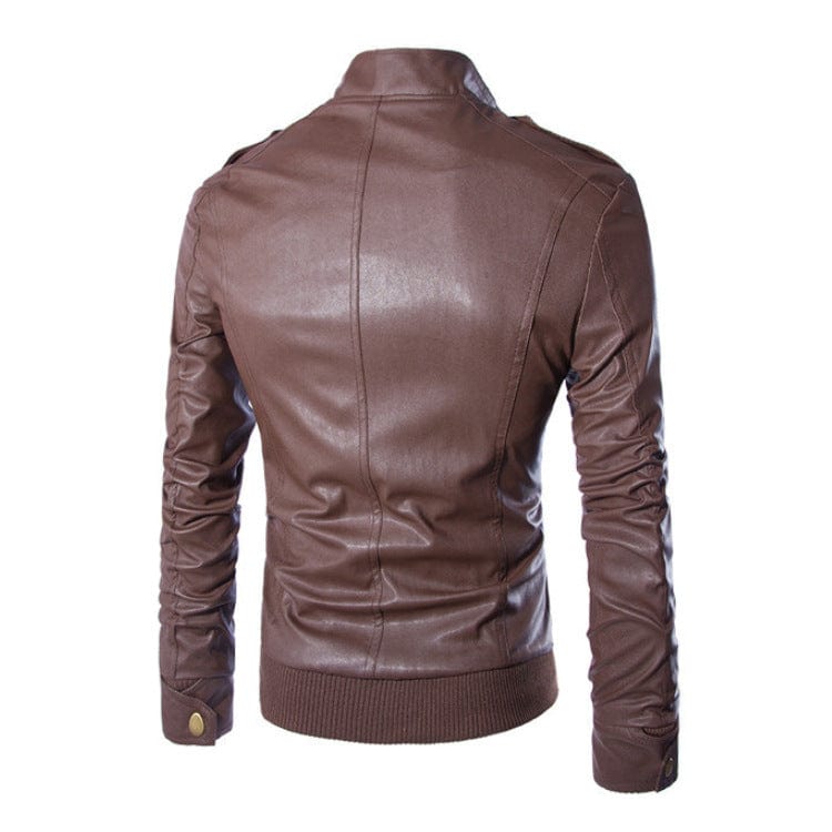Kobine Men's Punk Stand Collar Faux Leather Jacket