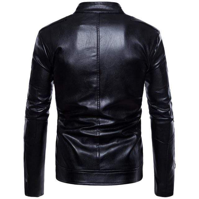 Men's Punk Stand Collar Multi-Pocket Faux Leather Jacket