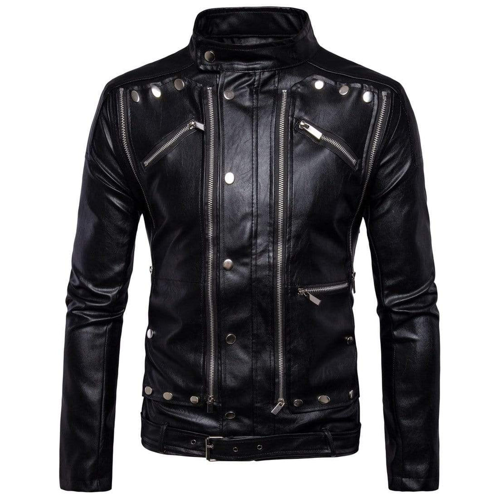 Men's Punk Stand Collar Multi-zips Jackets With Rivets