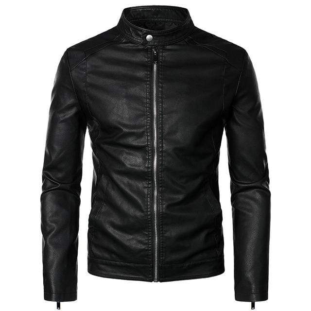 Men's Punk Stand Collar Slim Fitted Faux Leather Jacket