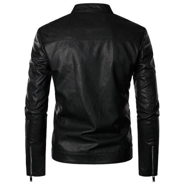 Men's Punk Stand Collar Slim Fitted Faux Leather Jacket