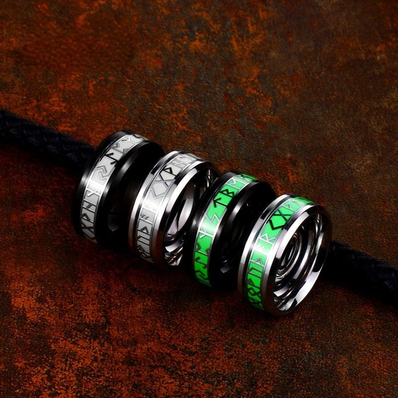 Kobine Men's Punk Viking Letter Carved Luminous Ring
