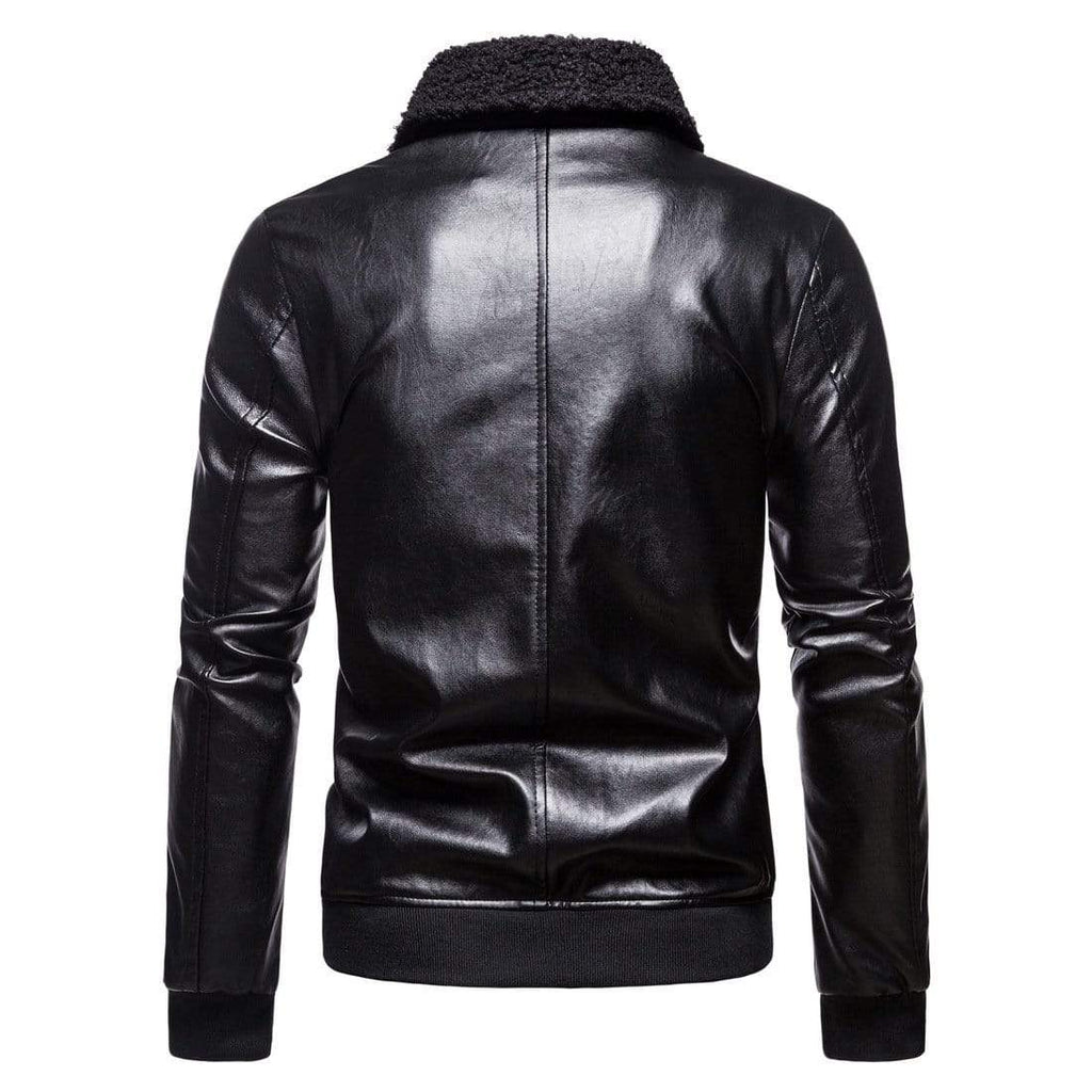 Men's Punk Wool-like Stand Collar Faux Leather Jackets
