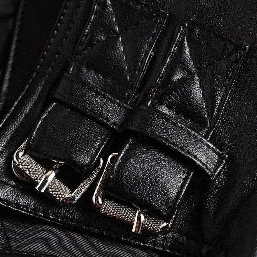 Kobine Men's Skull Turn Down Collar Multi Zipper Faux Leather Slim Jacket