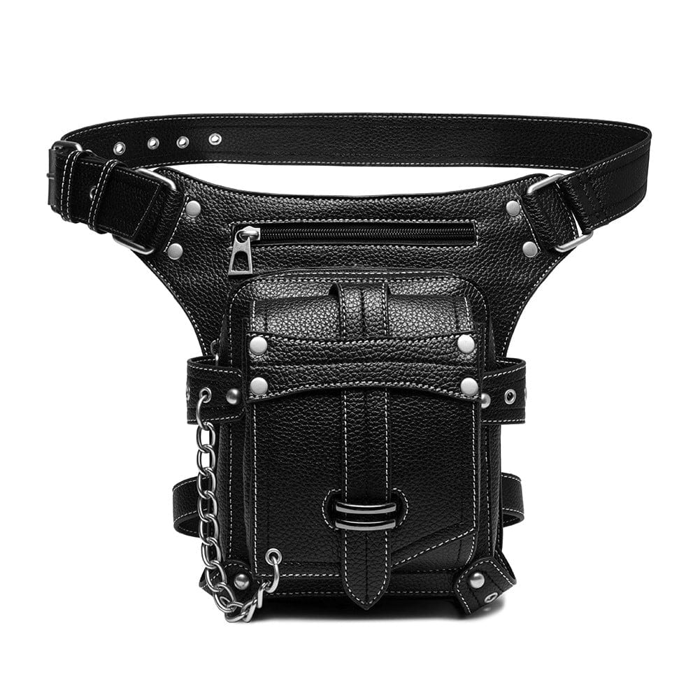 Kobine Men's Steampunk Buckles Chain Waist Bag