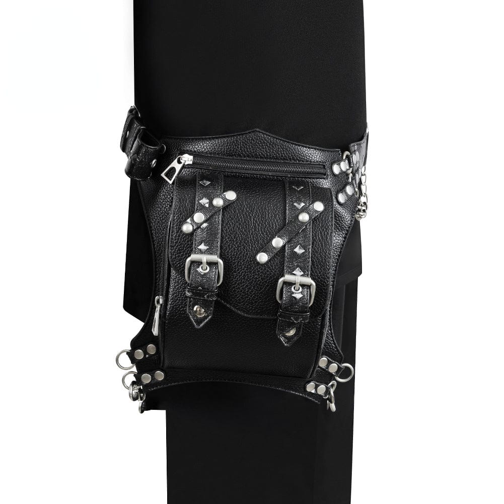 Kobine Men's Steampunk Nailed Buckle Faux Leather Waist Bag