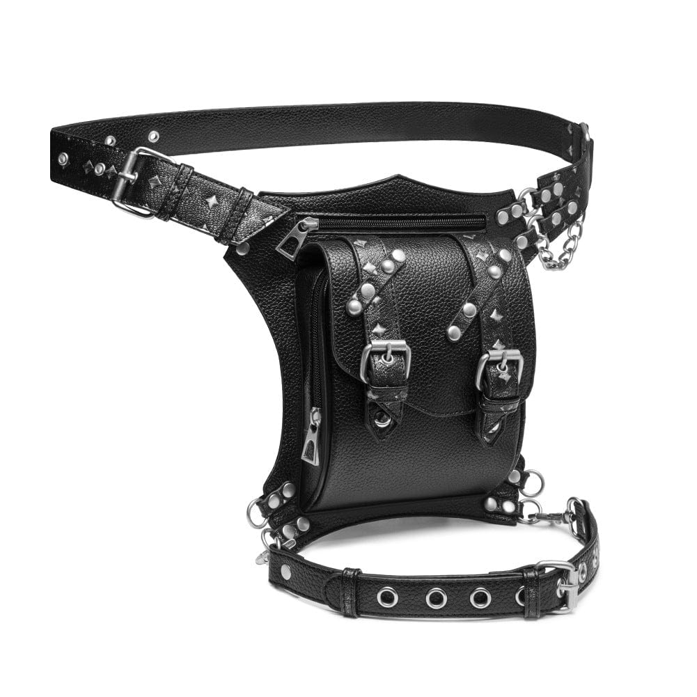 Kobine Men's Steampunk Nailed Buckle Faux Leather Waist Bag