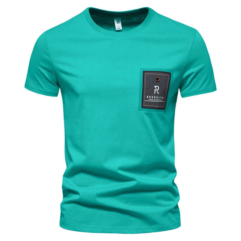 Kobine Men's Street Fashion Denim Patch Short Sleeved T-shirt